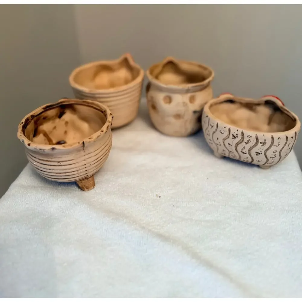 Five ceramic mushroom planters hand-painted rustic textured base with drainage